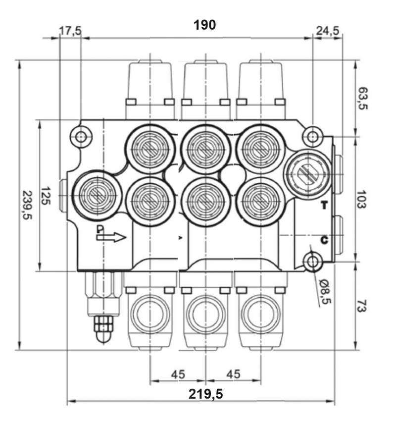 Distributore idraulico da 1/2" a 3 leve doppio effetto 80L