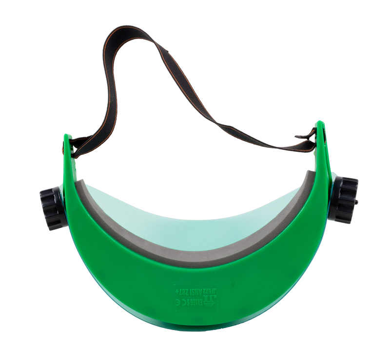 Visiera protettiva professionale in policarbonato verde per giardinaggio