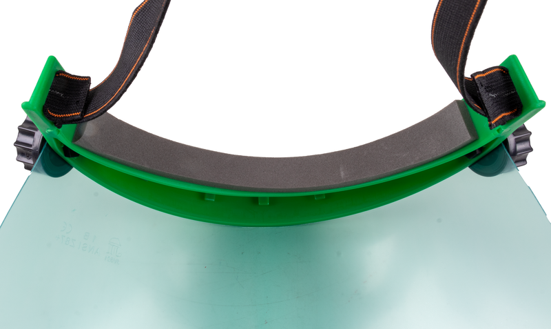 Visiera protettiva professionale in policarbonato verde per giardinaggio