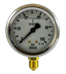 MANOMETRO IN INOX Ø 63MM, SCALA 0/100 BAR , ATTACCO RADIALE G 1/4"
