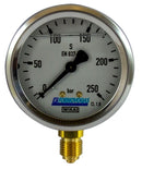 MANOMETRO IN INOX Ø 63MM, SCALA 0/250 BAR , ATTACCO RADIALE G 1/4"