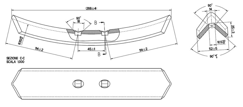 Vomere reversibile 60x6x260/45 per molla flex
