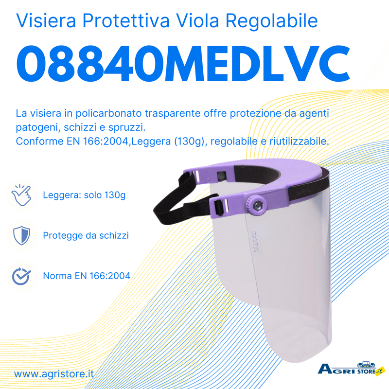 Visiera viola regolabile in policarbonato leggera 130g certificata resistente e riutilizzabile