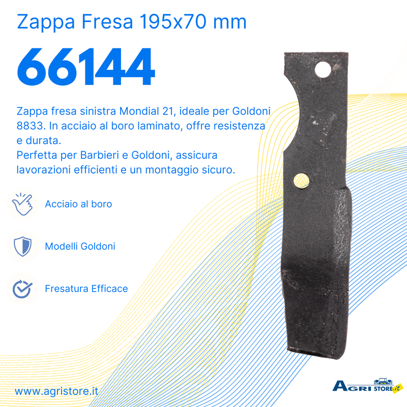Zappa fresa sx 195x70mm con foro 10,5mm