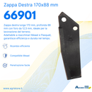 Zappa dx 170x88mm con foro 12,5mm