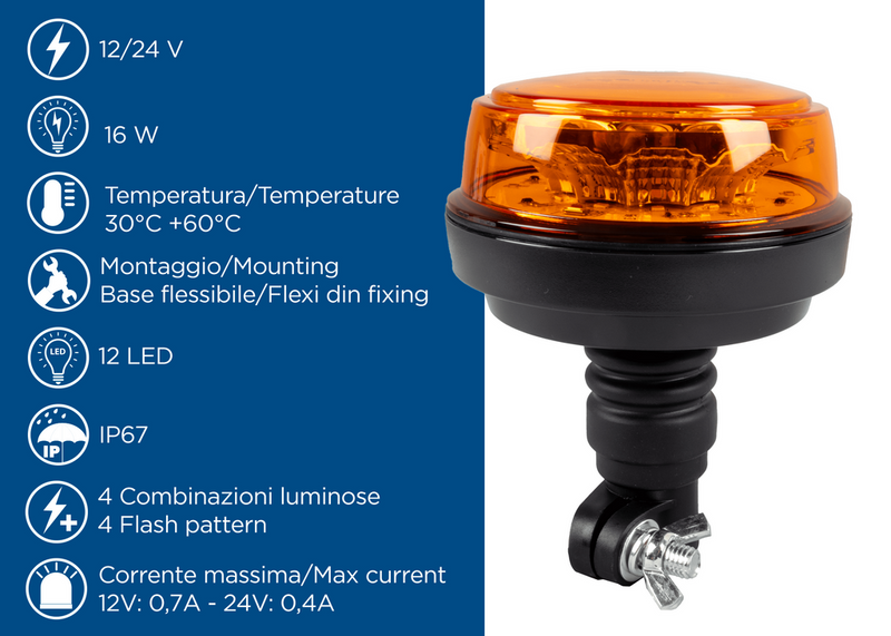 Lampeggiante a LED 12-24V base flessibile Confezione da 1pz (7)