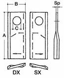 Coltello per falciatrice lunghezza 122mm foro Ø 18,25mm confezione da 15 pezzi