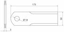 Coltello trinciapaglia con foro Ø 18mm lunghezza 173mm confezione da 3 pezzi