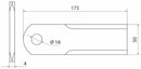 Coltello trinciapaglia con foro Ø 18mm lunghezza 173mm larghezza 50mm