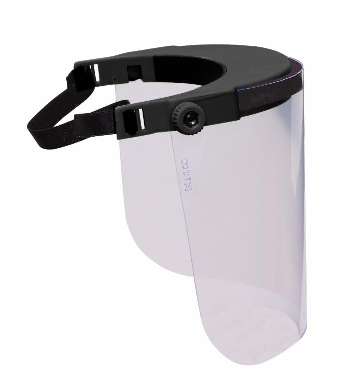 Visiera regolabile nera in policarbonato trasparente 160g rotazione 180° sanificabile e resistente confezione da 10 pezzi