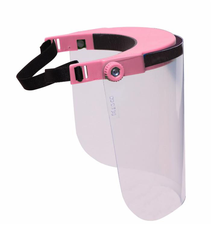 Visiera rosa regolabile in policarbonato trasparente angolo di rotazione 180° conforme alle norme 160g