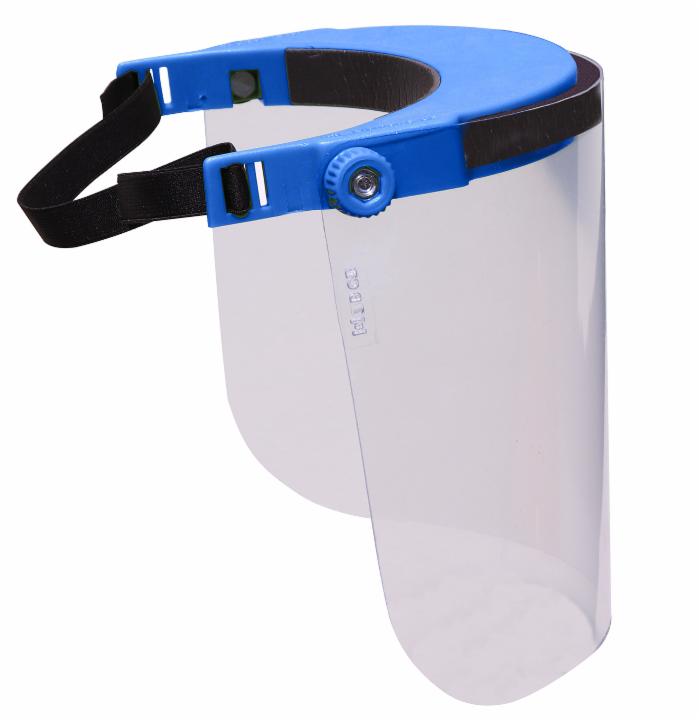 Visiera regolabile in policarbonato colore azzurro 160g conforme alle normative