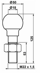 Perno di traino a sfera M22x125mm confezione da 2 pezzi
