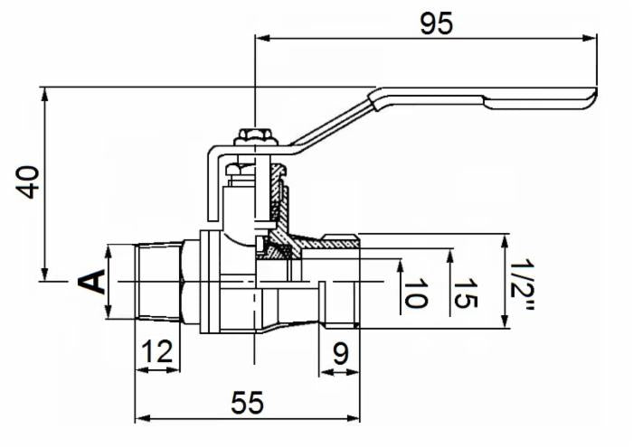 Valvola sfera m,3/8"-m,1/2"