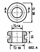 Gommino di protezione per vetro cabine,Ø esterno 26 mm e Ø interno 14 mm confezione da 10 pezzi