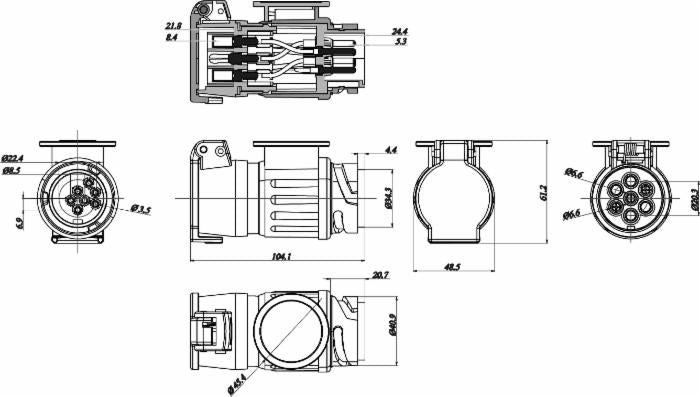 Adattatore con spina 13 poli e presa 7 poli