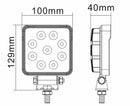 Faro da lavoro 9 LED OSRAM quadrato ad ampio raggio freddo 13,5W IP67 IP69K