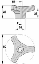Volantino a 3 bracci Ø 80mm con boccola M14 confezione da 3 pezzi