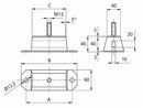 Supporto antivibrante rettangolare 200x40,perno M12