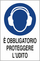 Cartello segnaletica "obbligatorio proteggere l'udito" 30x20 confezione da 3 pezzi