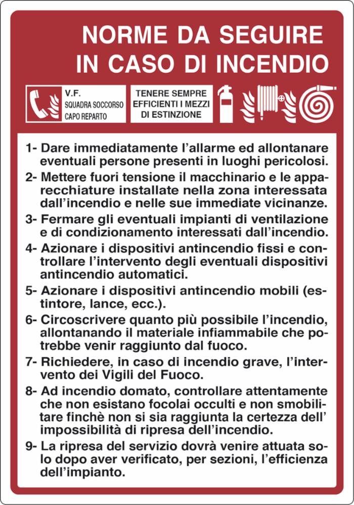 Cartello segnaletica "norme caso incendio" 50x35