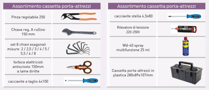 Cassetta porta attrezzi 280x89x107mm con utensili