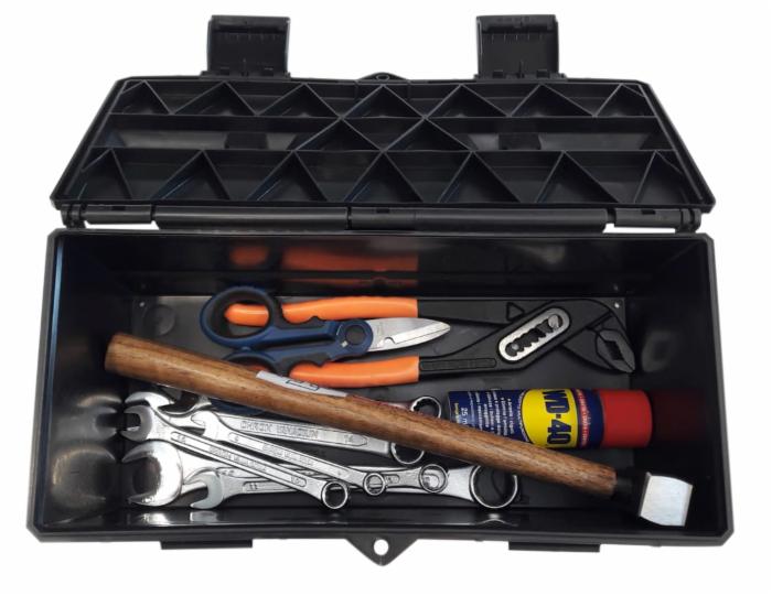 Cassetta porta attrezzi 420x125x125mm con utensili