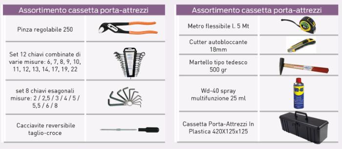 Cassetta porta attrezzi 420x125x125mm con utensili