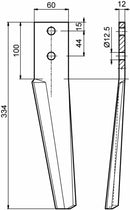 Coltello per falciatrice lunghezza 334mm foro Ø 12,5mm