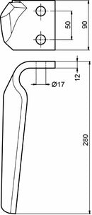 Dente dx per erpice lunghezza 280mm larghezza 90mm