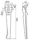 Dente per erpice lunghezza 340mm larghezza 52mm