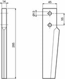 Dente per erpice lunghezza 285mm larghezza 45mm