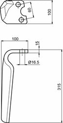 Dente per erpice lunghezza 315mm larghezza 100mm