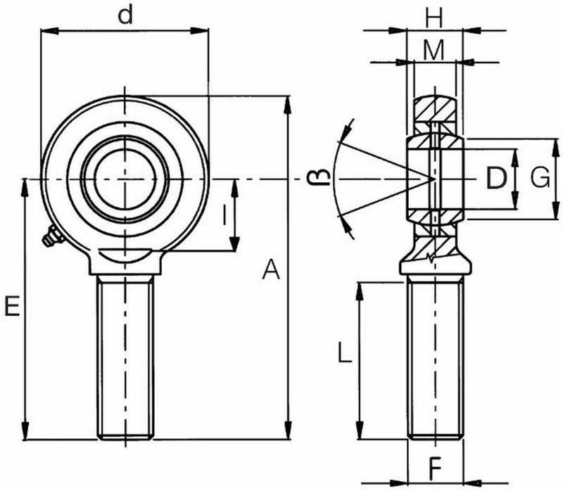 Terminale a snodo maschio per terzo punto Ø 20mm con accoppiamento acciaio su acciaio Confezione da 2pz (1)